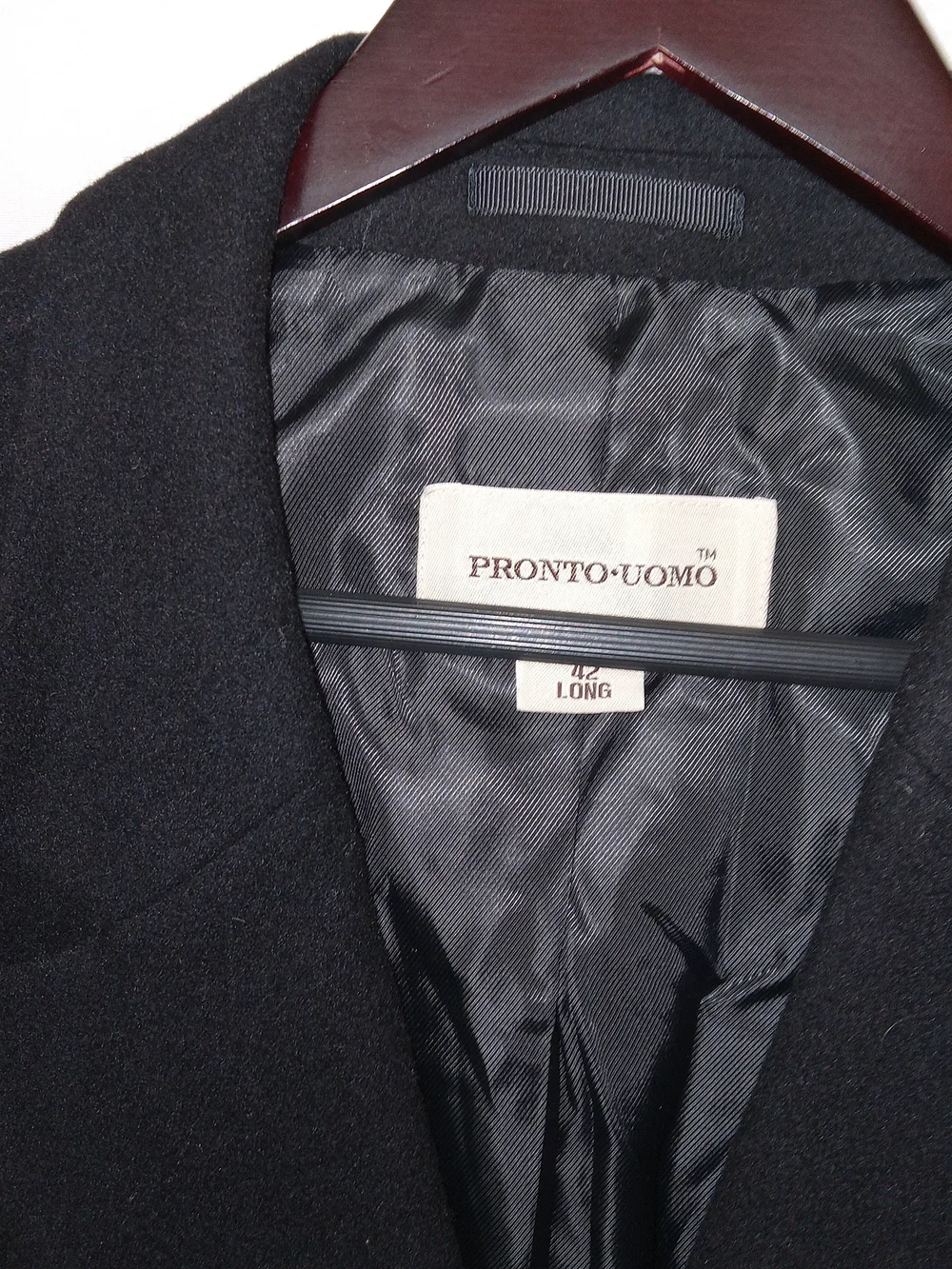 Pronto Uomo Mens 42L Wool Cashmere Blend Black Overcoat Top Coat Long Coat